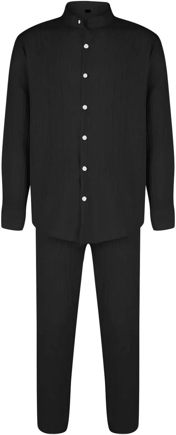 ZYXTIM Men's Casual 2 Piece Outfit Beach Vacation Summer Matching Set Long Sleeve Henley Shirts & Elastic Waist PantsOutfits